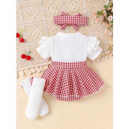 1 Set Baby Girls' Cute & Comfy Short Sleeve Romper + Leg Warmers + Headband, Lightweight Summer | SHEIN USA