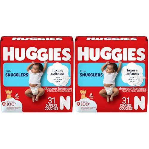 Huggies Little Snugglers Baby Diapers, Size Newborn (up to 10 lbs), 31 Ct, Newborn Diapers (Pack of 2)