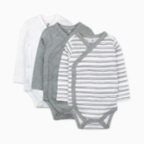 Honest Baby Clothing 3-Pack Organic Cotton Long Sleeve Side Snap Bodysuits - Sketchy Stripe, 3-6 M