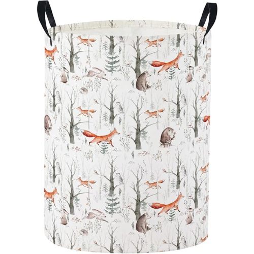 Baby Laundry Basket Baby Nursery Hamper Kids Laundry Basket Toy Storage Bin for Boys Room Decor Gift Baskets for Bedroom Bathroom(Forest Animal)