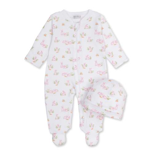 Baby Bunny Patch Pink Zip Footie & Hat Set