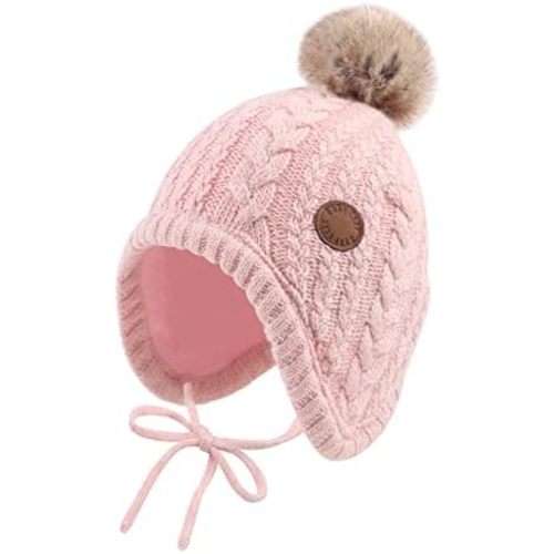 JANGANNSA Winter Baby Boys Hat Velvet Lining Toddler Kids Beanie Earflap Warm Baby Hat for Girls with Pompom