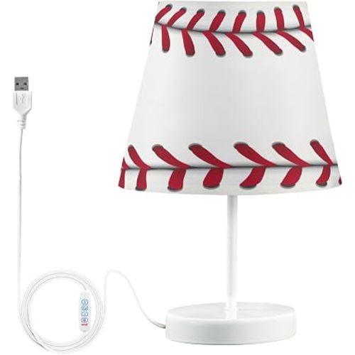 Sport Baseball Table Lamp Nightstand Lamp with Linen Fabric Lamp Shade Night Light Bedside Desk Lamp for Bedroom Living Room Dorm Office Home
