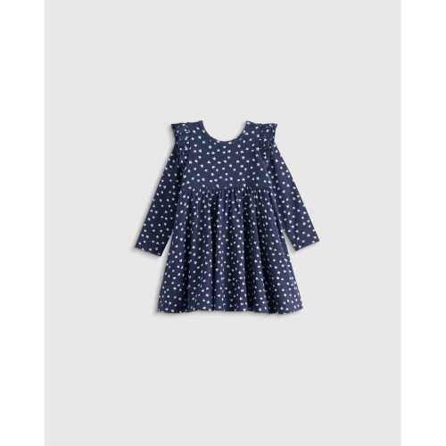 Bamboo Long Sleeve Flutter Twirl Dress - Baby in Navy Blossoms