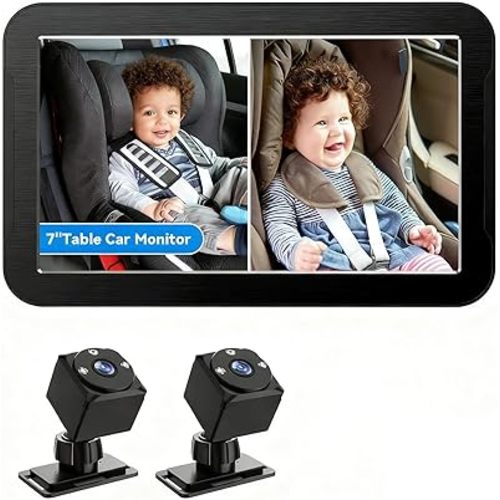Baby Car Camera for 2 Kids 1080P Split-Screen Monitor Dual Rear-Facing Cameras Car Seat Mirror with IR Night Vision Rotatable Backseat Monitor Alternative (2 Cameras with 7'' monirtor)