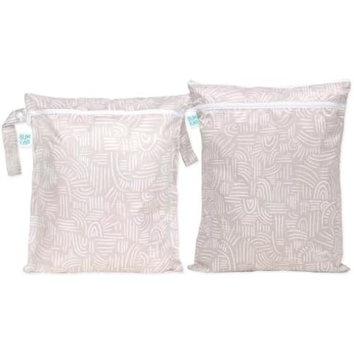 Bumkins - Waterproof Wet and Wetdry Bags - For Beach, Baby, Travel, Swim Suit, Cloth Diapers, Pump Parts, Pool, Gym, Toiletries - Reusable & Easy to Clean - Boho Beige - 2 Pack