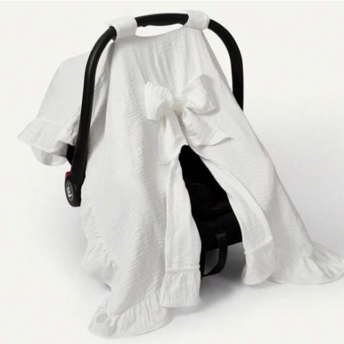 Cozy Pixies 1pc Stroller Cover, White Lace Bow Decor, Outdoor Sun Protection, , Anti-Mosquito, For Baby Stroller