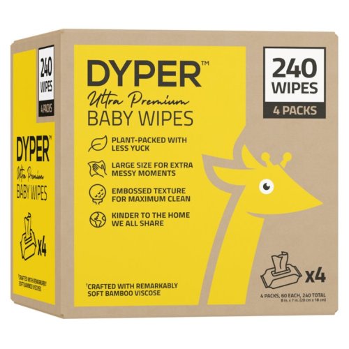 DYPER Ultra Premium Baby Wet Wipes for Sensitive Skin, Unscented, 4 Packs (240 Total Wipes)