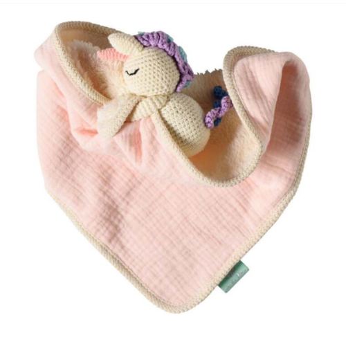 Lovey with Crocheted Rattle, Unicorn - Over The Moon Gift Plush | Maisonette
