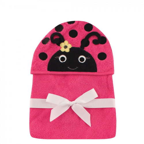 Hudson Baby Infant Girl Cotton Animal Face Hooded Towel, Ladybug, One Size
