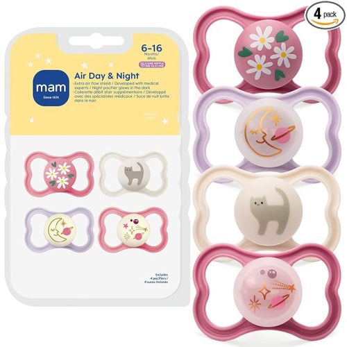 MAM Air Pacifier 6-16 Months, Extra Air Flow for Sensitive Skin, 4 Pack