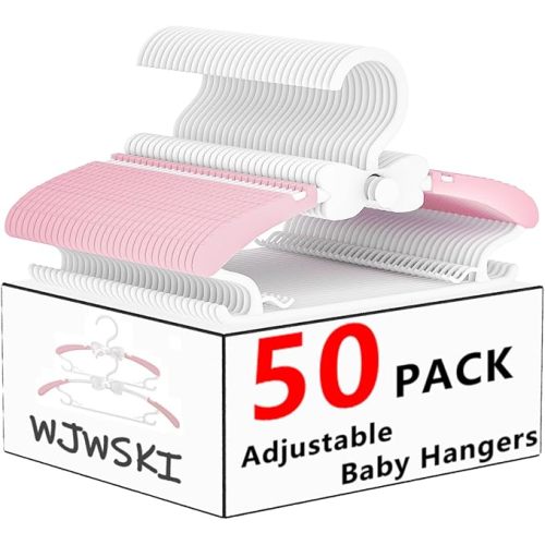 Baby Clothes Hangers, 11-14.5" Adjustable Kid Hangers for Newborn Closet, Plastic Small Infant Hanger for Toddler Pant, Child Coat Hanger for Boy Nursery Clothing, Girl Dresses, 50 Pack