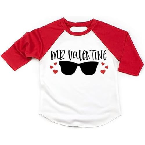 Toddler Boys Valentine's Day Shirt Mr Valentines Sunglasses Graphic Cotton Outfit Casual 3/4 Raglan Sleeve Tee Tops