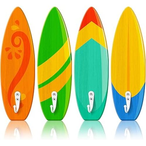 Sintuff 4 Pcs Pool Towel Hooks Wooden Ornament Hooks Hawaii Decorative Wall Hooks Towel Rack Hangers for Beach Swimming Pool Bathroom Bedroom Decoration (Classic Style)