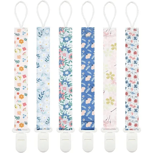 Floral Pacifier Clips, 6 Pack Pacifier Holder Clips for Boys and Girls Fits for Most Pacifiers Brands, Teether Toys and Gift (Flower)