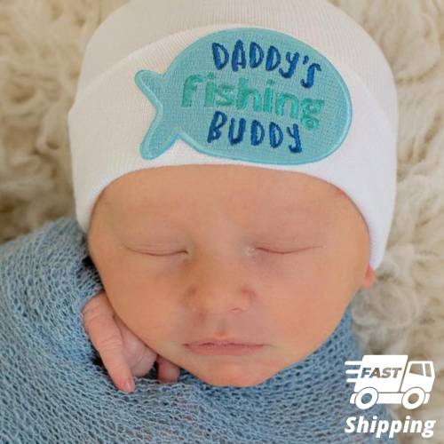 Daddy's Fishing Buddy Newborn Hospital Hat: USA Handcrafted, Double Ply
