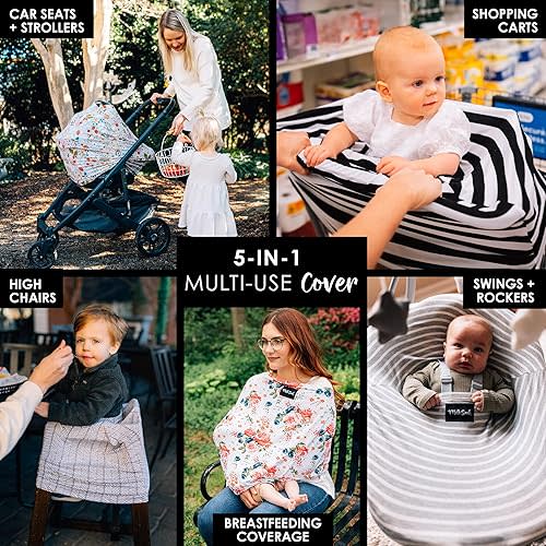 Original 5-in-1 Cover - Nursing Cover for Breastfeeding - Baby Carseat Canopy & Stroller - Essential All-in-One Design - Gift for Mom, Baby (Strawberry Fields)