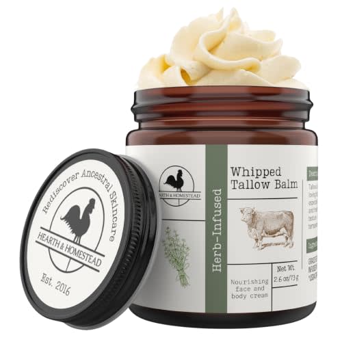 Hearth & Homestead Whipped Beef Tallow for Skin & Face, Unscented, 2.6oz | 100% Grass Fed & Finished, Eczema Cream & Body Butter, Only Organic Ingredients, For Skin & Face