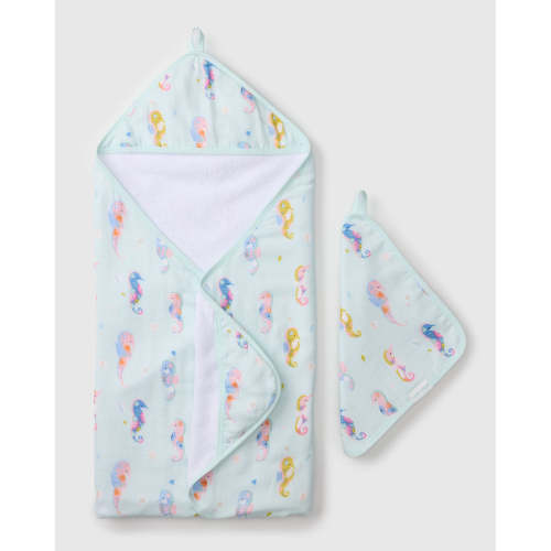Hooded Towel Set - Painterly Seahorses