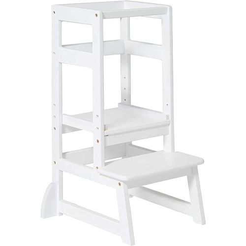 SDADI LT05W Mother's Helper Adjustable Height Kitchen Step Stool, Children Kids Toddlers Counter Level Learning Stool for Kitchen and Bathroom, White