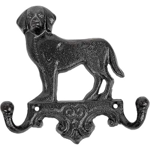 Sungmor Cast Iron Vintage Dog Wall Hooks, Decorative Wall Mounted Coat Hooks, Rustic Heavy Duty Double Hooks Cute Animal Key Hangers for Dog Leashes, Towels, Hats