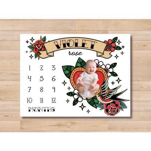Vintage Tattoo Milestone Blanket: Gothic Nursery Photo Backdrop