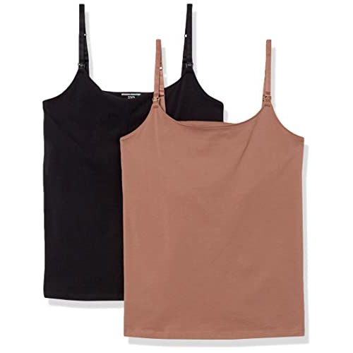 Amazon Essentials Women's Maternity Nursing Tops, Pregnancy Clothes with Adjustable Straps and Built-in Shelf Bra, Pack of 2