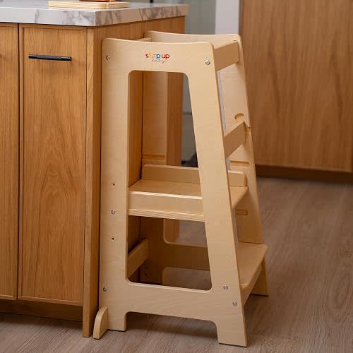 Toddler Tower 3-Level Adjustable Wooden Toddler Step Stool Natural