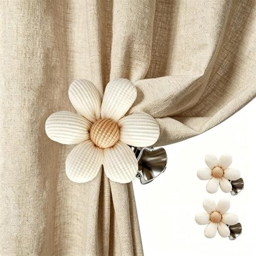 SRG Curtain Tiebacks for Curtains 2 Pack, Decorative Curtain Holdbacks for Drapes, Handmade Tie Backs No Drilling for Home Bedroom Window Decor – Flower White