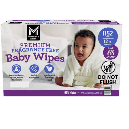 Member's Mark Premium Baby Wipes, Fragrance Free, 12 pk., 1152 Wipes - Sam's Club
