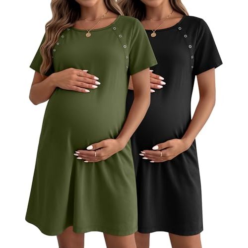 Huukeay 2 Pack Labor and Delivery Hospital Gown Women Nursing Birthing Maternity Dress 3 In1 Breastfeeding Buttons Pjs Robe