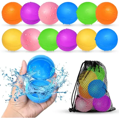 SOPPYCID 12 Pcs Reusable Water Balloons, Pool Beach Water Toys for Boys and Girls, Outdoor Summer Toys for Kids Ages 3-12, Magnetic Water Ball for Outdoor Activities