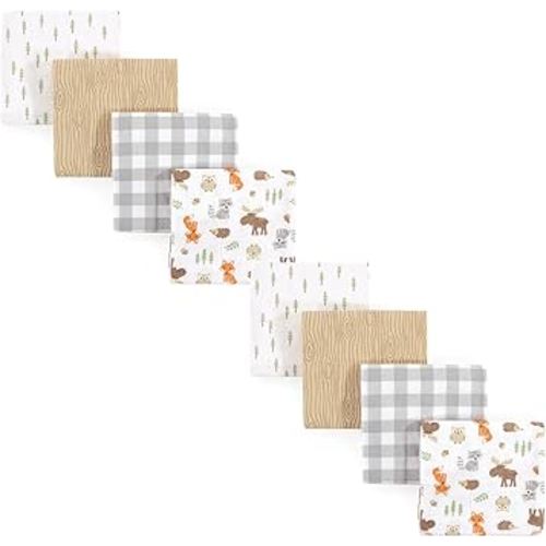 Hudson Baby Unisex Baby Cotton Flannel Receiving Blankets Bundle Set, Woodland, One Size