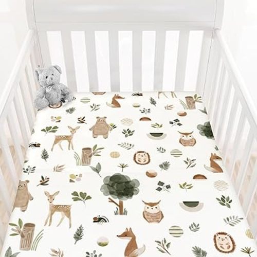 HawSkgFub Boho Animal Fitted Standard Crib Sheet for Baby Boy Girl, Neutral Forest Bear Deer Fox Toddler Mattress Cover, Soft Breathable Stretchy Nursery Bed Sheets Decor Kids Gift 52" x 28"