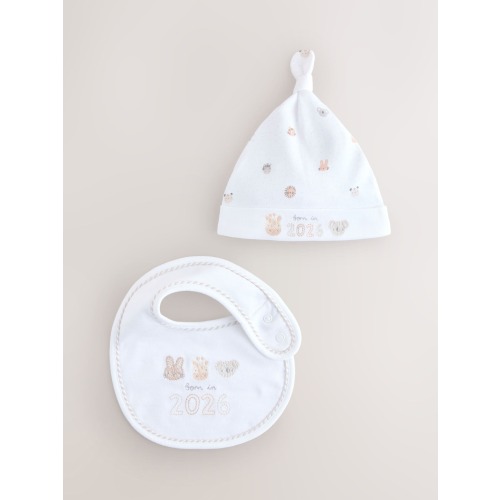 White Baby Sleepsuit and Hat Set (0-12mths)