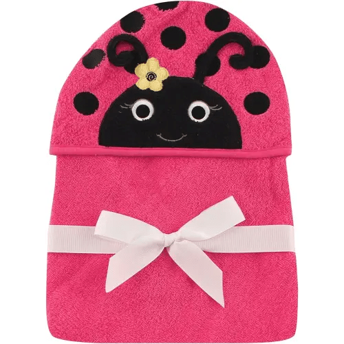Hudson Baby Unisex Baby Cotton Animal Face Hooded Towel, Ladybug, One Size