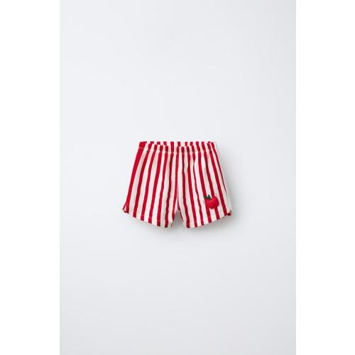 STRIPED APPLE APPLIQUE SHORTS - White / Red | ZARA United States