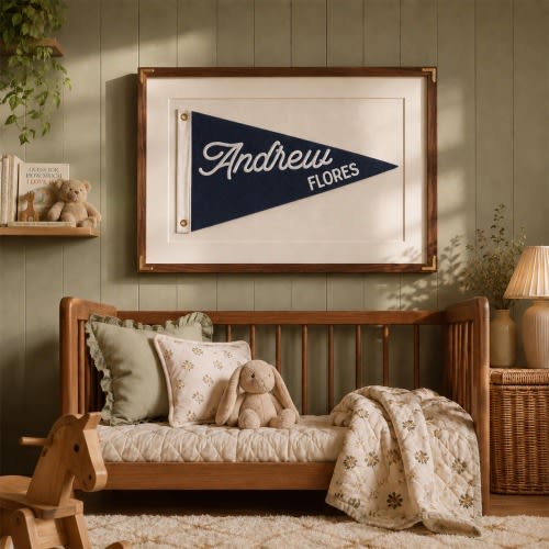 Personalized Name Canvas Pennant Flag, Custom Embroidered Name Banner, Nursery Wall Decor, Kids Room Wall Hanging, Baby Shower Gift
