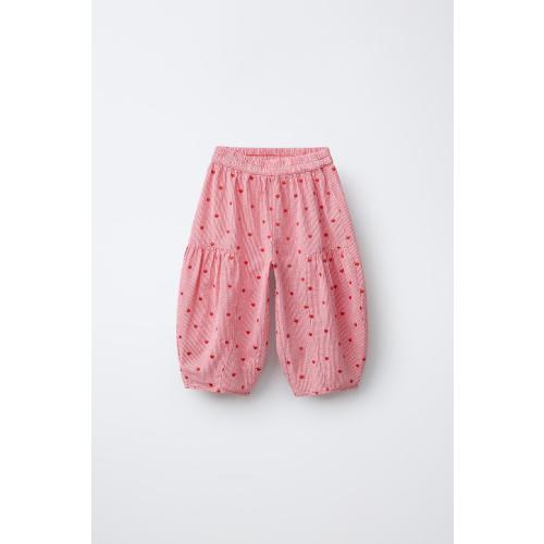 EMBROIDERED HEART PLAID BALLOON PANTS - Reddish | ZARA United States