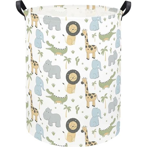 Animal Baby Laundry Basket Baby Hamper Kids Hamper Basket Toy Storage Bin for Boys Room Decor Baby Nursery Hamper Gift Baskets for Bedroom Bathroom(Green Animal)
