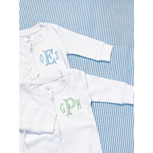 Personalized Embroidered Monogrammed Newborn Infant Baby Pink, White, or Blue Footie Pajama - Bodysuit - Sleeper - Gift - Take Home Outfit