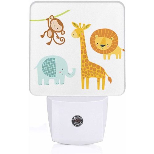 LED Night Light,Cute Jungle Animal LED Night Light Plug into Wall with Dusk to Dawn Light Sensor White Energy Efficient Nightlight for Bedroom Bathroom Hallway Living Room Kitchen