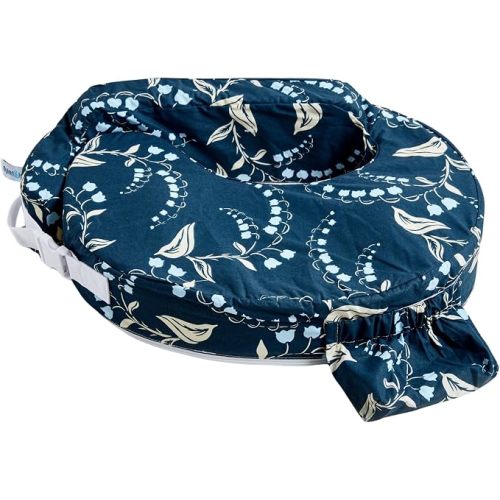 My Brest Friend Original Nursing Pillow Enhanced Ergonomics Essential Breastfeeding Pillow Support For Mom & Baby W/ Convenient Side Pocket, Double Straps & Slipcover, Navy Bluebells
