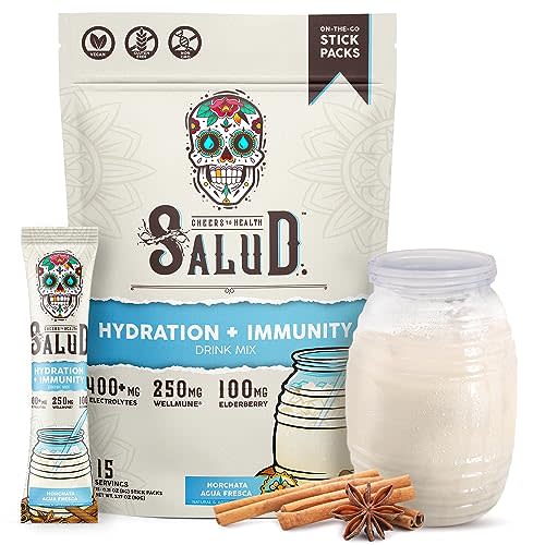Salud 2-in-1 Hydration + Immunity Drink Mix, Horchata | Electrolytes Powder, Agua Fresca, Elderberry, Dairy & Soy Free, Non-GMO, Gluten Free, Vegan, 1g Sugar (15 Servings)