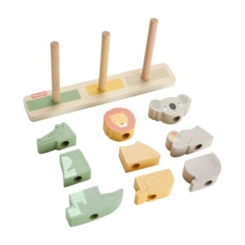 Wooden Stack and Sort Animals Baby and Toddler Toy, 10 Wood Pieces