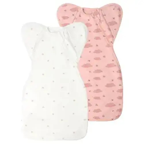 Baby Sleep Sacks Swaddles for Newborn 0-3 Months, Arms Up Swaddle Blanket 2 Packs Cotton Hands Up 3-Way Transitions to Arms-Free Wearable Sleeping Sack Bag for Boys Girls Snug Fit Calms Startle Reflex