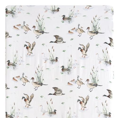 LifeTree Crib Sheets for Baby Unisex - Muslin Fitted Crib Sheets Toddler Bed Sheet, 70% Viscose from Bamboo and 30% Cotton, Fits Standard Crib, Mallard Duck, 28in x 52in