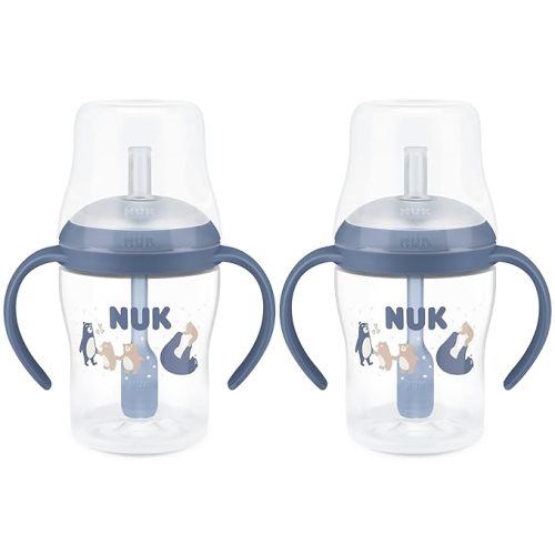NUK Perfect Match Learner Straw Cup, 5 oz, 2 pack – Soft Straw, Easy-Grip Handles, BPA Free, Spill Proof Transition Sippy Cup