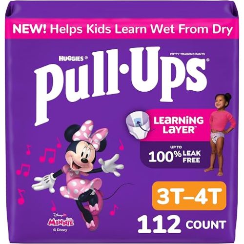 Pull-Ups Girls' Potty Training Pants, Size 3T-4T Training Underwear (32-40 lbs), 112 Count