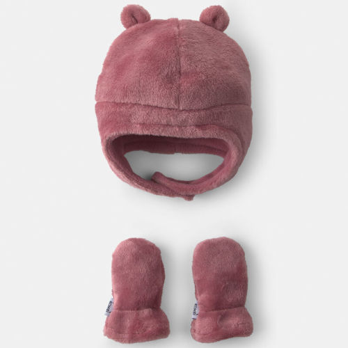 Baby Girl Kombi Velboa Hat and Mitten Set - Berry | Carter’s Oshkosh Canada